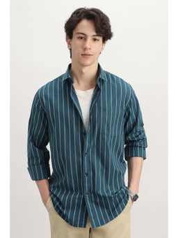 Allen Solly - Men Green Regular Fit Stripe Full Sleeves Casual Shirt
