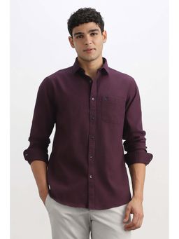 Allen Solly - Men Wine Regular Fit Textured Full Sleeves Casual Shirt