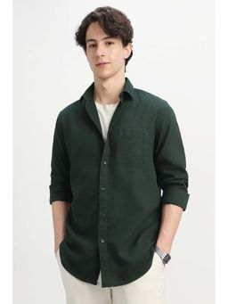 Allen Solly - Men Green Regular Fit Textured Full Sleeves Casual Shirt