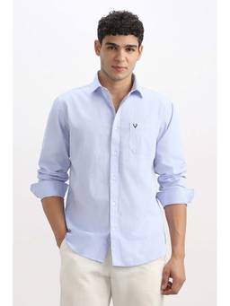 Allen Solly - Men Light Blue Slim Fit Textured Full Sleeves Casual Shirt