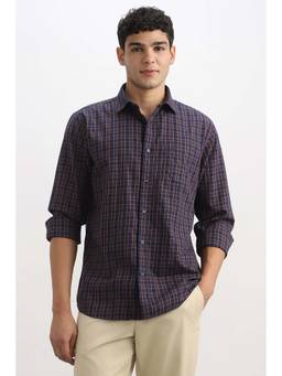 Allen Solly - Men Navy Blue Regular Fit Check Full Sleeves Casual Shirt