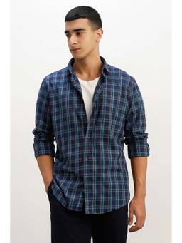 Allen Solly - Men Navy Blue Regular Fit Check Full Sleeves Casual Shirt