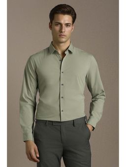 Louis Philippe - Men Green Slim Fit Solid Full Sleeves Casual Shirt