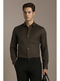 Louis Philippe - Men Brown Regular Fit Solid Full Sleeves Formal Shirt