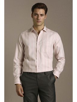 Louis Philippe - Men Pink Regular Fit Stripe Full Sleeves Formal Shirt