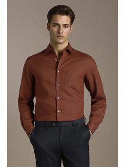 Louis Philippe - Men Brown Regular Fit Textured Full Sleeves Formal Shirt