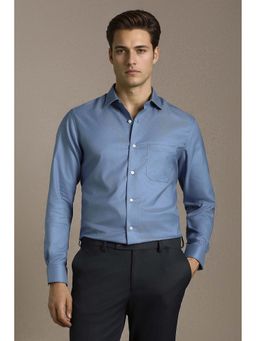 Louis Philippe - Men Blue Regular Fit Textured Full Sleeves Formal Shirt