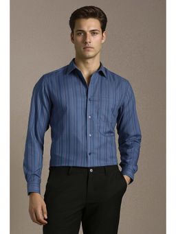 Louis Philippe - Men Navy Blue Regular Fit Stripe Full Sleeves Formal Shirt