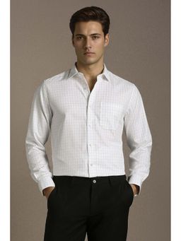 Louis Philippe - Men White Regular Fit Check Full Sleeves Formal Shirt