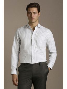 Louis Philippe - Men White Regular Fit Stripe Full Sleeves Formal Shirt