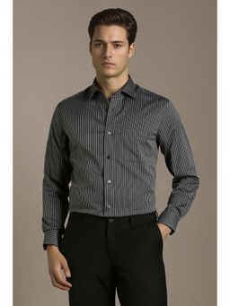Louis Philippe - Men Black Regular Fit Stripe Full Sleeves Formal Shirt