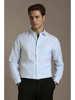 Louis Philippe - Men Light Blue Regular Fit Textured Full Sleeves Formal Shirt