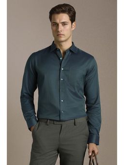 Louis Philippe - Men Teal Slim Fit Textured Full Sleeves Formal Shirt