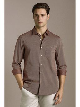 Louis Philippe - Men Brown Slim Fit Textured Full Sleeves Casual Shirt