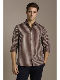 Louis Philippe - Men Brown Slim Fit Stripe Full Sleeves Casual Shirt