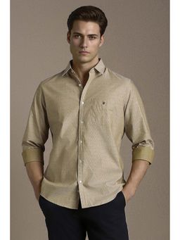 Louis Philippe - Men Beige Slim Fit Textured Full Sleeves Casual Shirt