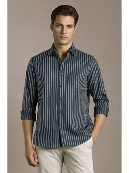 Louis Philippe - Men Navy Blue Slim Fit Stripe Full Sleeves Casual Shirt