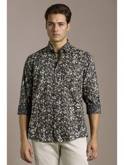 Louis Philippe - Men Black Slim Fit Print Full Sleeves Casual Shirt