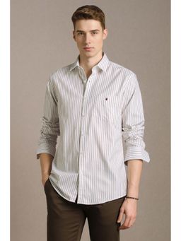 Louis Philippe - Men White Slim Fit Stripe Full Sleeves Casual Shirt