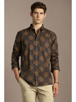 Louis Philippe - Men Brown Slim Fit Print Full Sleeves Casual Shirt