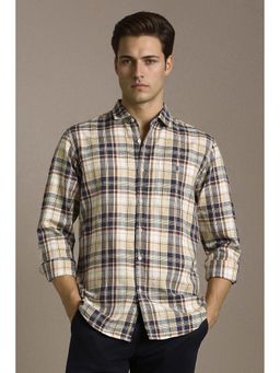 Louis Philippe - Men Beige Slim Fit Check Full Sleeves Casual Shirt