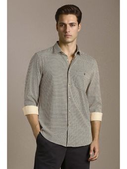 Louis Philippe - Men Beige Slim Fit Print Full Sleeves Casual Shirt