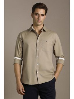 Louis Philippe - Men Beige Slim Fit Solid Full Sleeves Casual Shirt