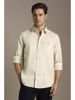 Louis Philippe - Men Beige Slim Fit Solid Full Sleeves Casual Shirt