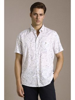 Louis Philippe - Men White Slim Fit Print Half Sleeves Casual Shirt