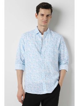 Peter England - Men Light Blue Slim Fit Print Shirt