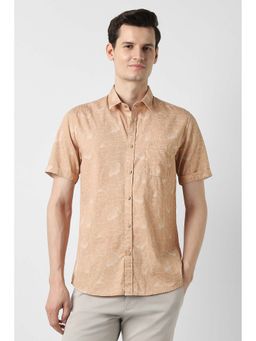Peter England - Men Peach Slim Fit Print Shirt