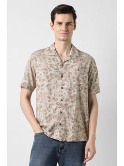 Peter England - Men Beige Regular Fit Print Shirt