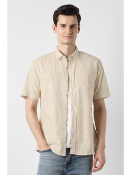 Peter England - Men Beige Slim Fit Print Shirt