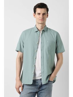 Peter England - Men Light Green Slim Fit Textured Shirt