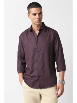 Van Heusen - Men Wine Slim Fit Textured Full Sleeves Party Shirt
