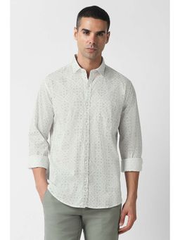 Van Heusen - Men Off White Slim Fit Print Full Sleeves Party Shirt