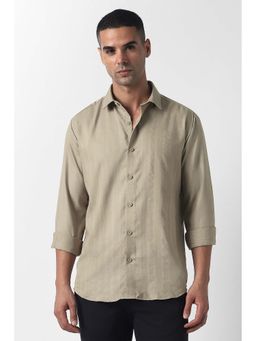 Van Heusen - Men Beige Slim Fit Textured Full Sleeves Party Shirt