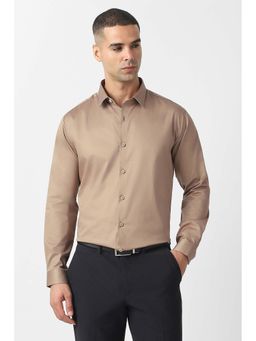 Van Heusen - Men Beige Slim Fit Solid Full Sleeves Party Shirt