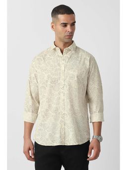 Van Heusen - Men Beige Slim Fit Print Full Sleeves Party Shirt