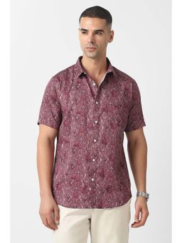 Van Heusen - Men Maroon Slim Fit Print Half Sleeves Party Shirt