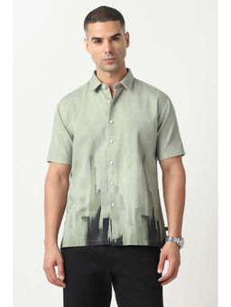 Van Heusen - Men Green Straight Fit Textured Half Sleeves Party Shirt