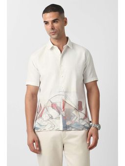 Van Heusen - Men Off White Straight Fit Print Half Sleeves Party Shirt