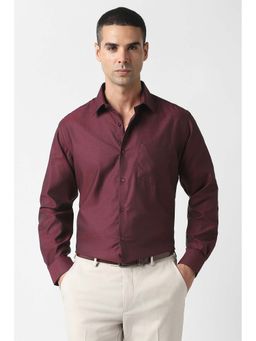 Van Heusen - Men Maroon Regular Fit Textured Full Sleeves Party Shirt