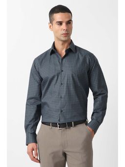 Van Heusen - Men Navy Blue Regular Fit Check Full Sleeves Formal Shirt