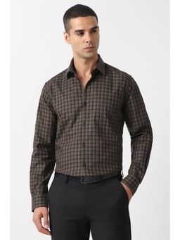 Van Heusen - Men Brown Regular Fit Check Full Sleeves Formal Shirt
