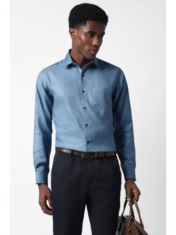 Van Heusen - Men Blue Regular Fit Textured Full Sleeves Formal Shirt