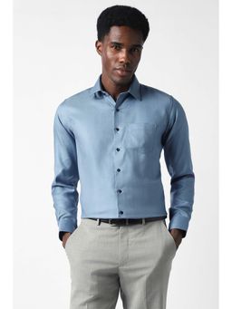 Van Heusen - Men Light Blue Slim Fit Textured Full Sleeves Formal Shirt
