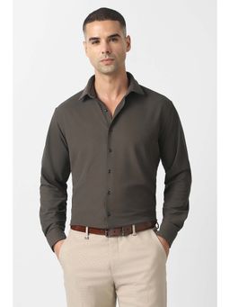 Van Heusen - Men Brown Slim Fit Textured Full Sleeves Formal Shirt