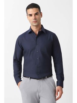 Van Heusen - Men Navy Blue Slim Fit Solid Full Sleeves Formal Shirt