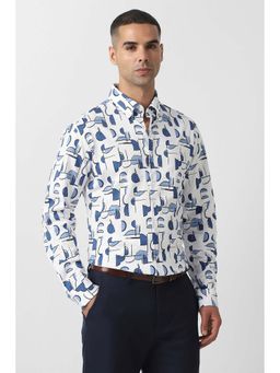 Van Heusen - Men White Slim Fit Print Full Sleeves Party Shirt